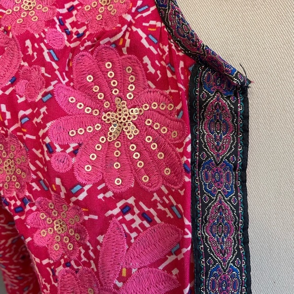 Quilted embellished embroidered boxy cotton open front womens jacket size small - Picture 4 of 7